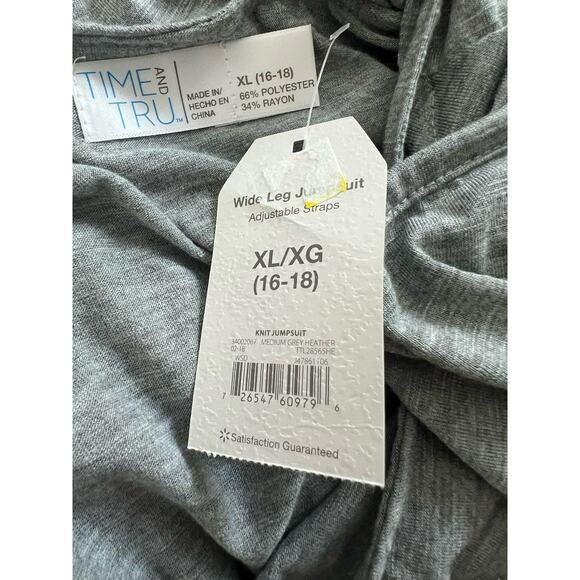 NWT TIME & TRU Gray Cold Shoulder Adjustable Straps Wide Leg Romper Jumpsuit XL - Picture 9 of 9